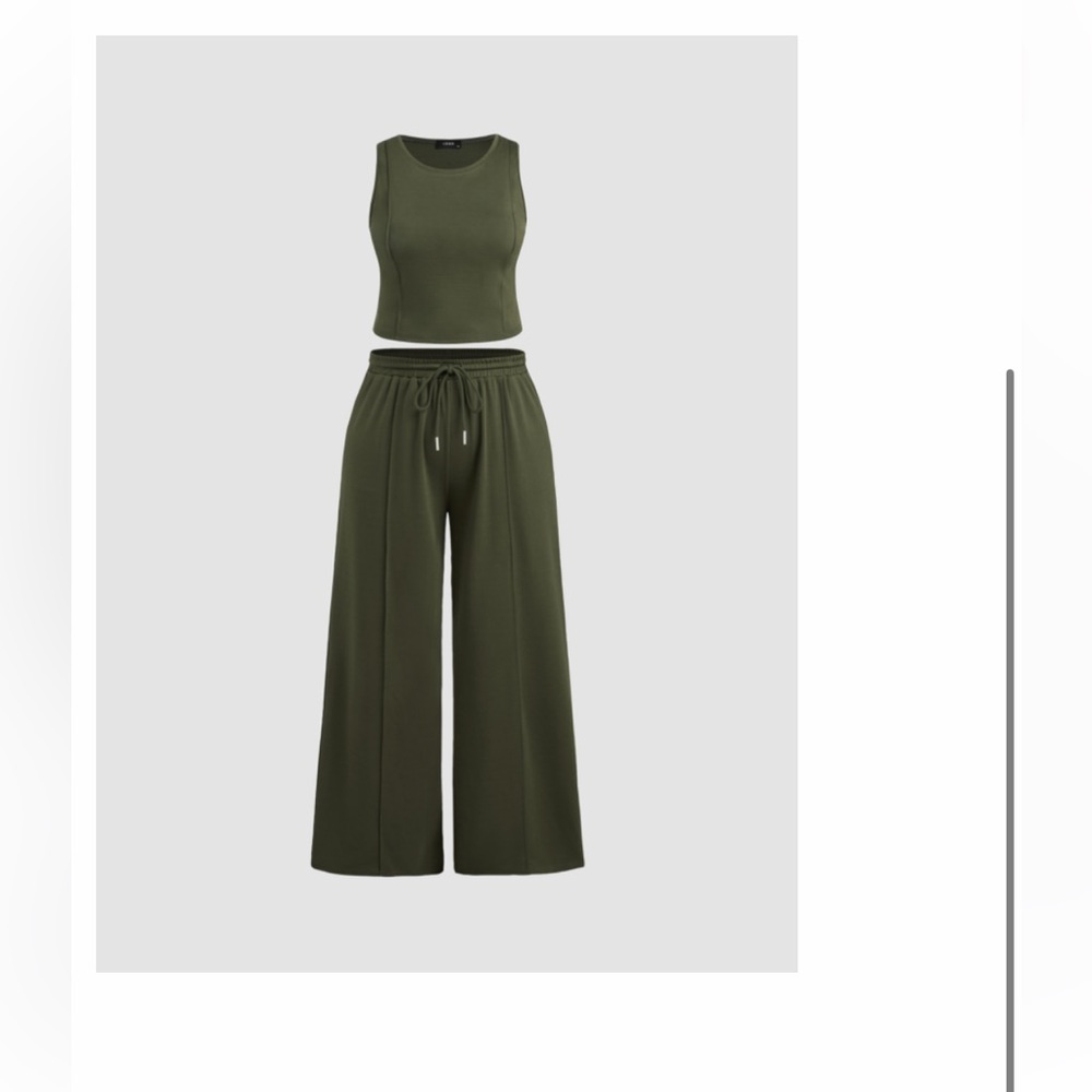 Stitch Tank Top & Elastic Waist Pants Curve & Plus
Color: Olive Green Size: xl